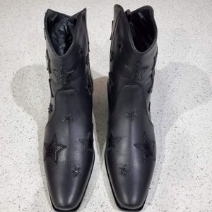 Miu Miu Black Leather Star Boots Size 37